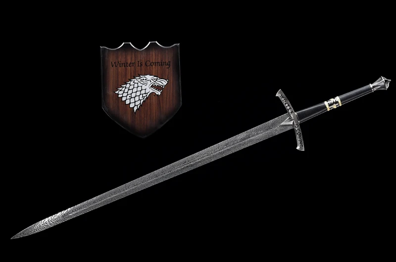 with stand For Game of Thrones Sword Ice Swords Replica Real Stainless Steel With Wall Hanging Stand/Black Wooden Sheath-48Inch - Цвет: with stand