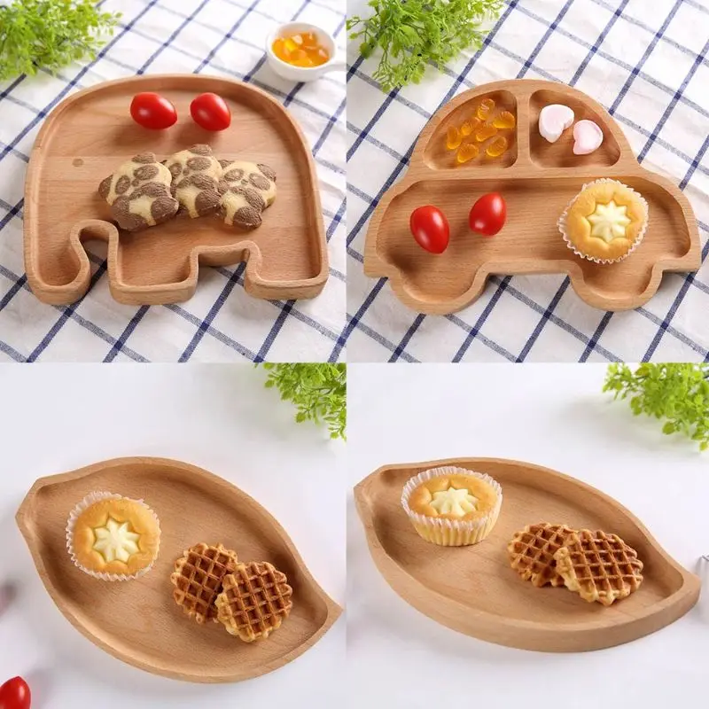 

Children Kids Wooden Food Plate Tray Dish Natural Cute Catoon Tableware Handcraft Animal Natural Tool