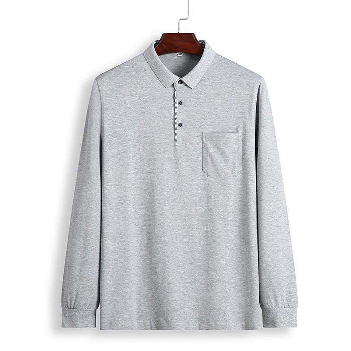 Серый Size 6XL 7XL New Autumn Fashion Polo Shirt Men Long Sleeve Men's Polos With Pocket High Quality Camisa Polo Masculina - Цвет: Серый
