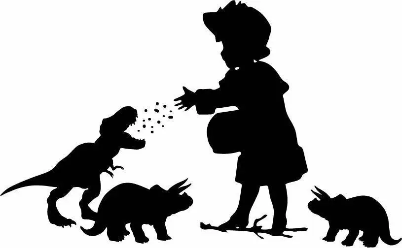 Маленькая девочка кормления динозавры наклейка Speshuls на окно бампер автомобиль