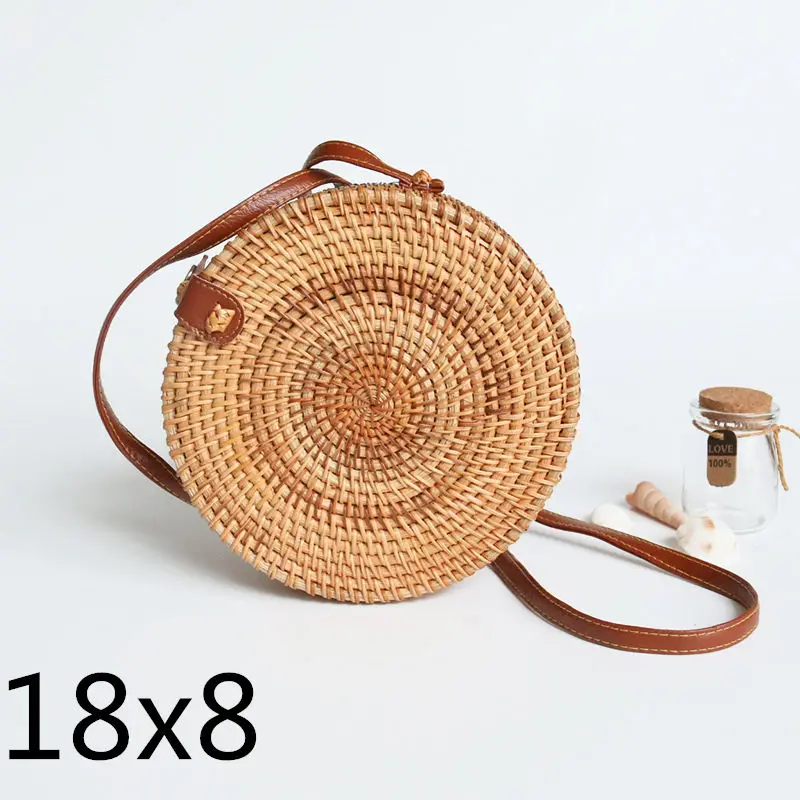 pikou18x8cm Новинка, круглая Соломенная пляжная сумка, тканая Большая вместительная сумка на одно плечо, ручная вязаная крючком летняя сумка для девочек - Цвет: pikou18x8cm