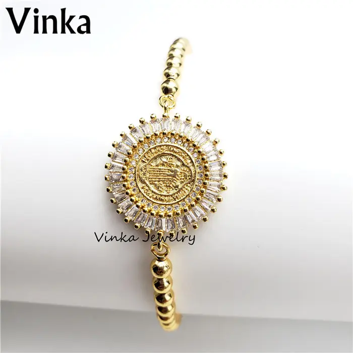 With Bead Rope Chain 10 шт./лот Новая мода очень красивый кубический цирконий камень большой браслет с подвеской Регулируемый для женщин - Окраска металла: With Bead Rope Chain