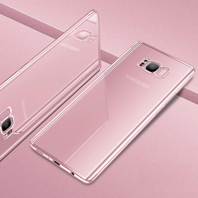 Rose Gold Прозрачный чехол с покрытием для samsung Galaxy S8, S9, S10, Note 8, 9, 10 Plus, J4, J6, A7,, J7 Prime, магнитное кольцо, силиконовый мягкий чехол - Цвет: Rose Gold