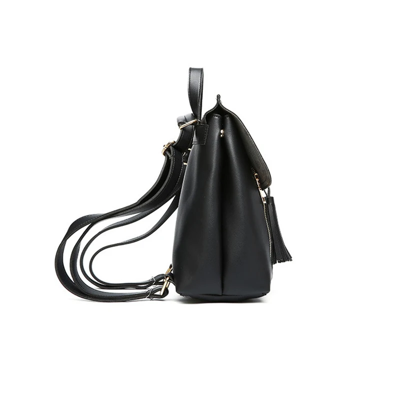 Рюкзак Для женщин туристические рюкзаки PU черный Мода Повседневное кисточкой