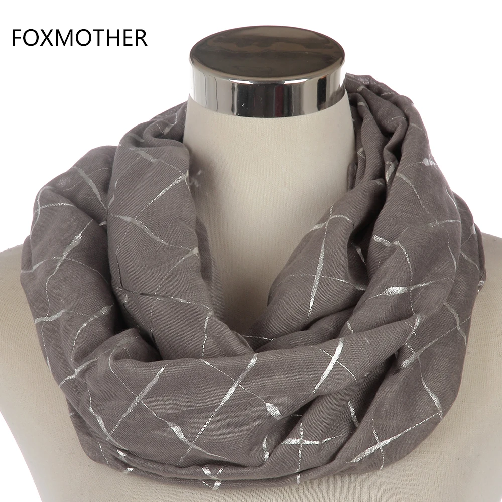 FOXMOTHER Новая мода женские черного, розового, серого цвета металлик Фольга серебристого цвета в мелкую клетку, с узором Снуд шарф-кольцо платок хиджаб Для женщин Дамская