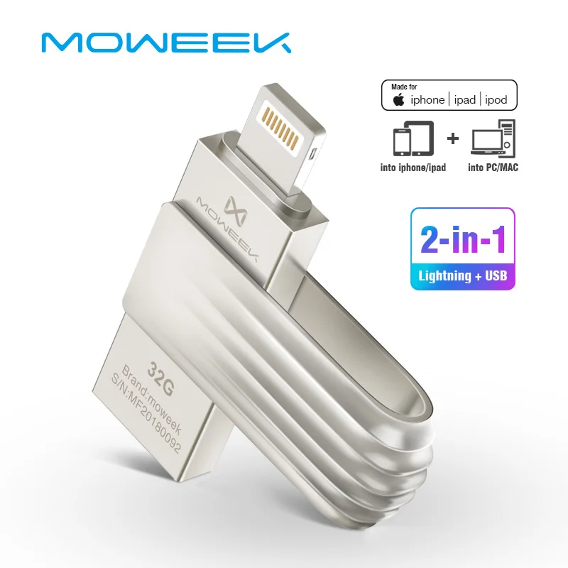 Moweek USB флеш накопитель для iphone Xs Max X 8 7 6 ipad карта памяти 16 ГБ 32 64 Гб 128 256 usb 2 0 Флешка
