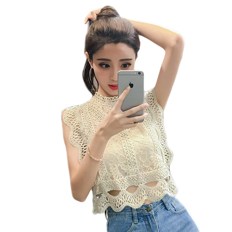 Летняя стильная женская одежда блузки Сексуальная кружевная полая рубашки Мода