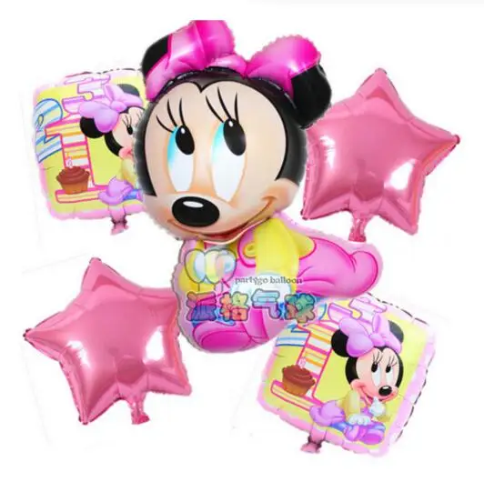 5 шт./компл. Минни Маус + площади воздушные шары розовый форме сердца день рождения
