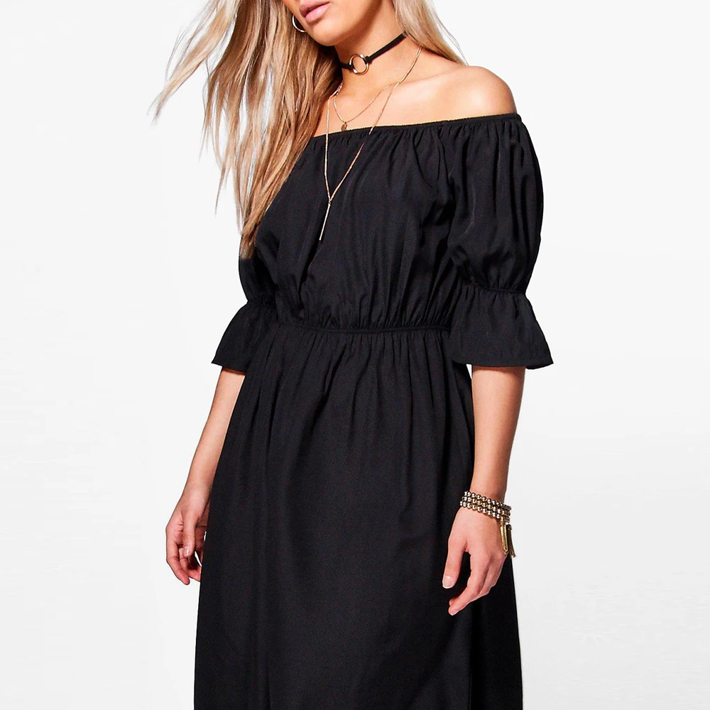 Ленивый KoKo плюс размер однотонный элегантный Слэш шеи платье Половина рукава 2018