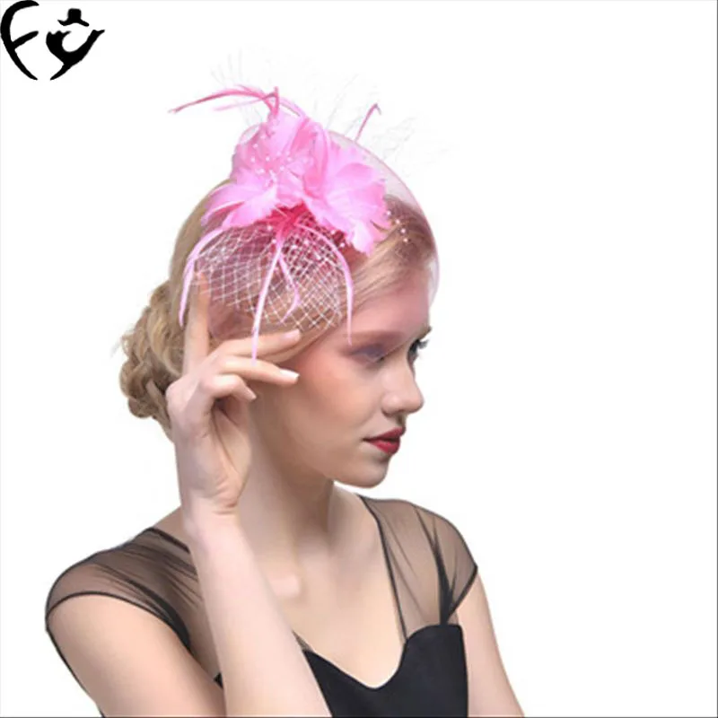 

Boutique bride feather headdress stage hat banquet gauze hair