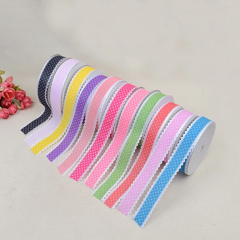 Grosgrain ленты печати горошек кружева край 25 мм Высокое качество DIY свадебная одежда