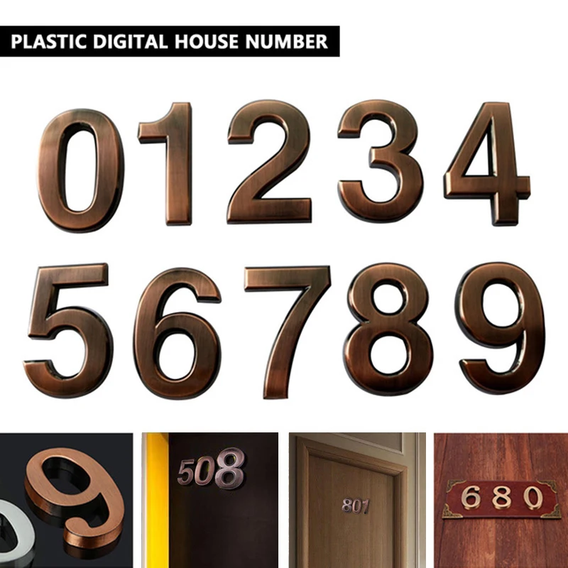 1pc 5cm 0-9 Modern Plaque Number Digits Sticker Plate Bronze Color Door Sign Apartment Hotel Car DIY Logo | Дом и сад