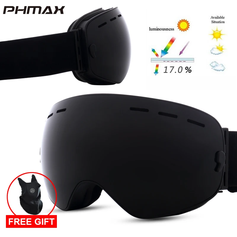 P-XJ-0101 PHMAX лыжные очки с лыжной маской для мужчин и женщин, очки для сноуборда, очки для катания на лыжах с защитой от уф400 лучей, противотуманные снежные лыжные очки - Цвет: P-XJ-0101