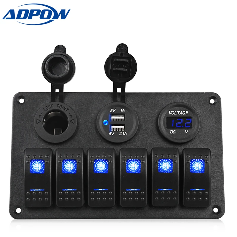 ADPOW 6 банд кулисный переключатель панель двойной USB Автомобильное зарядное