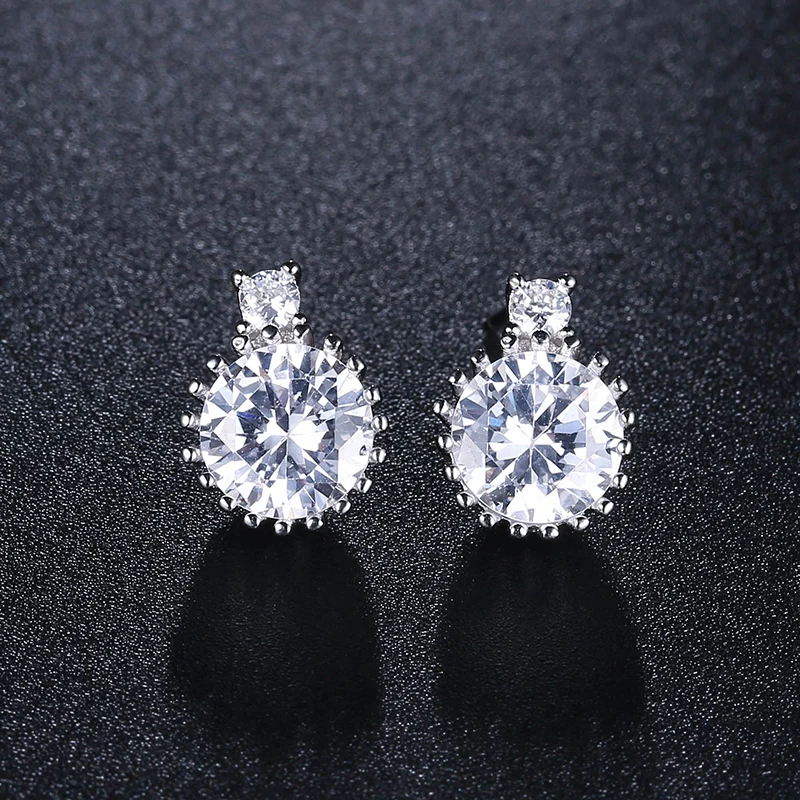 TAOLAN New Elegant Rhinestone Stud Earrings for Women Round Cubic Zirconia Lady's Piercing Rhodium Plated E684 | Украшения и