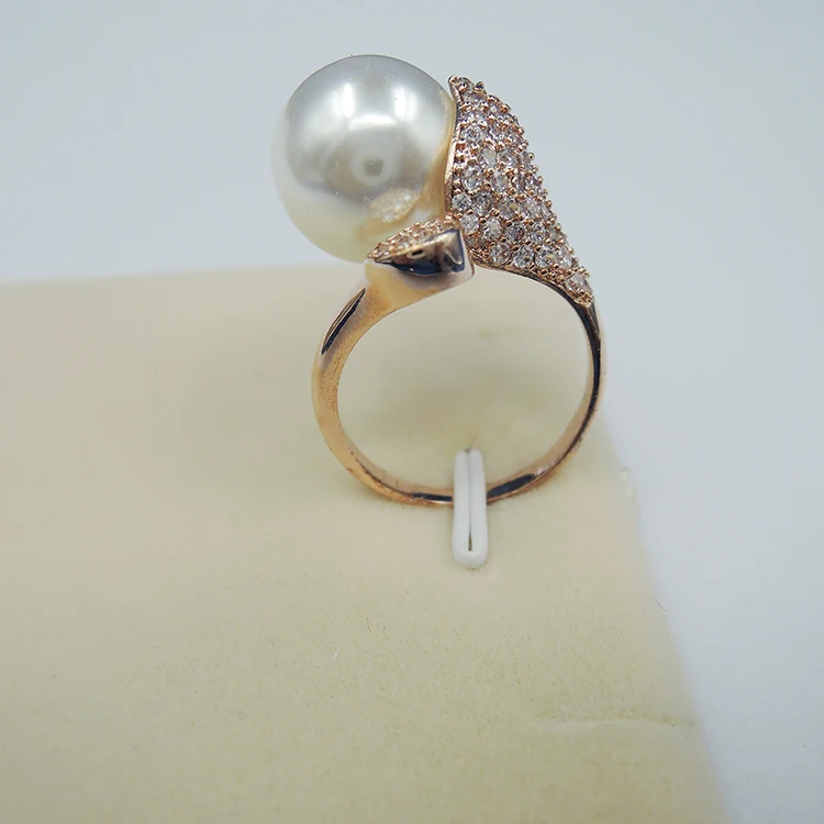 Крупный искусственный жемчуг кольца для девочек медное женское круглое кольцо