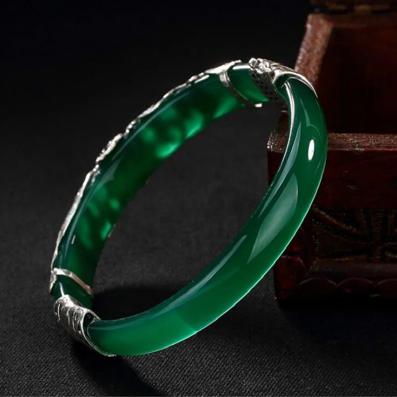 

Pure 925 Silver Bangle Green White Opal Marcasite 100% S925 Sterling Silver Diameter 5.9cm Bangles for Women Jewelry