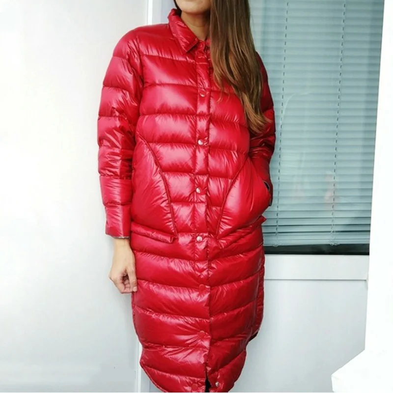 Wipalo 2018 Warm Winter Fashion Turn Down Collar Long Sleeve Button Design Pure Color Women Jacket Light Parkas| |