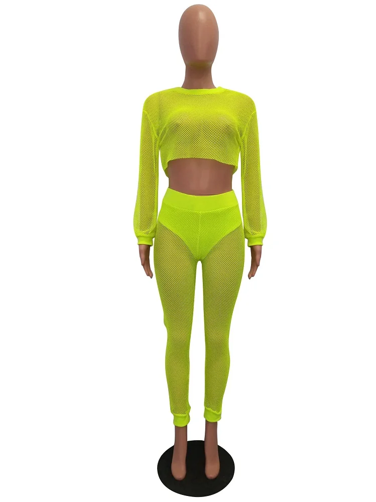 Пляжный Женский комплект 2 шт. кроше сетчатый кроп костюм с длинными рукавами