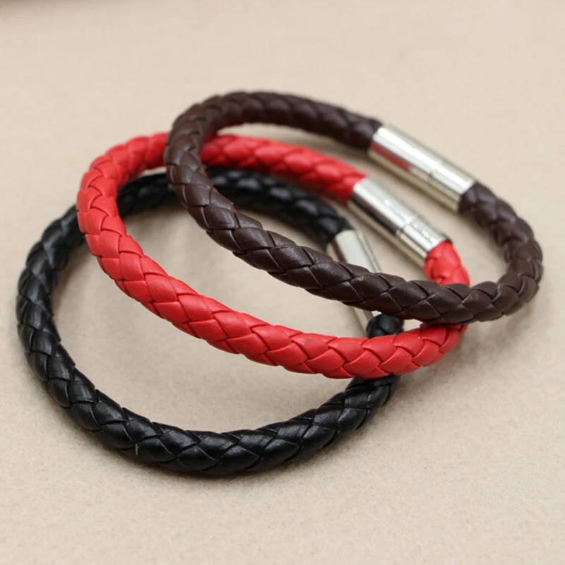 Новый кожаный плетеный браслет для мужчин и женщин магнитная застежка мужские