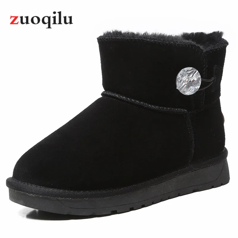 2018 New Winter Boots Leather Suede Snow Women Female Ankle Thick Warm Shoes Black | Обувь