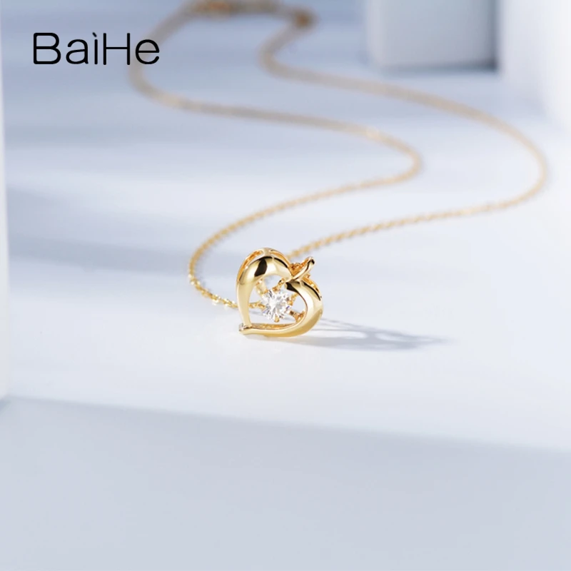 BAIHE Solid 18K Yellow Gold 0.20ct Certified H/SI 100% Genuine Natural Diamond Women Trendy Engagement Fine Jewelry Necklaces | Украшения и