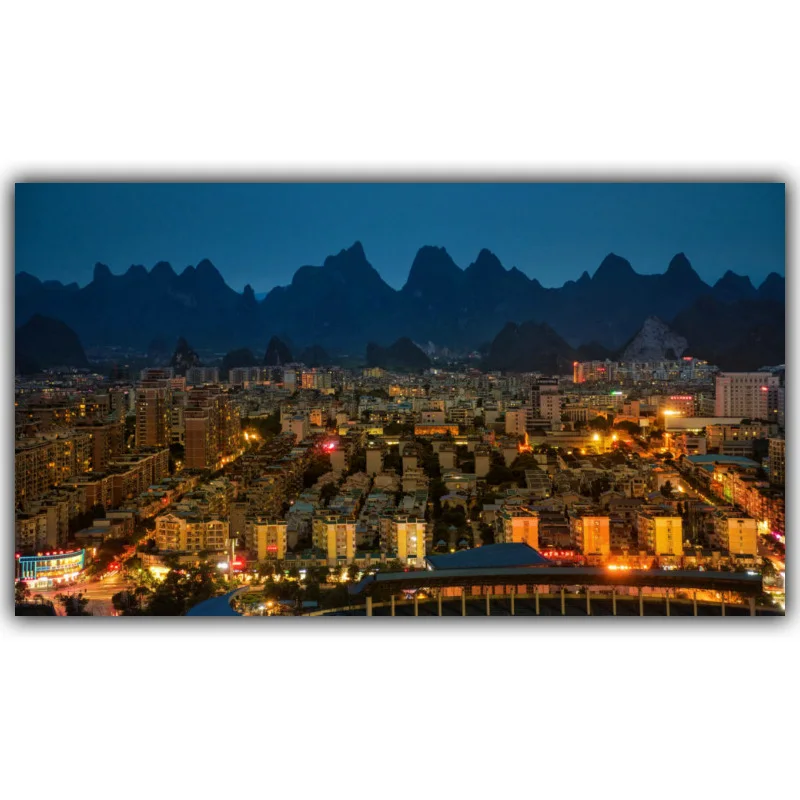 Нью-Йорк Hong Kong World City Building Night Пейзаж Плакат Печать шелковая ткань украшение дома обои - Цвет: FJ120