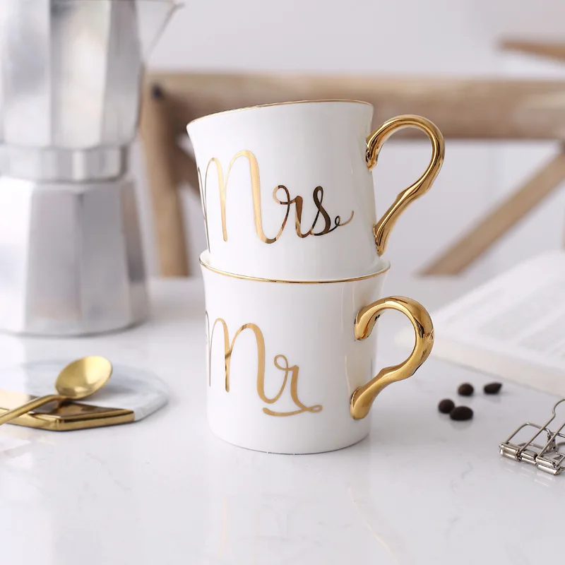 Чашки Mr и Mrs кружки 45% года из костяного фарфора чайная кружка Золотая