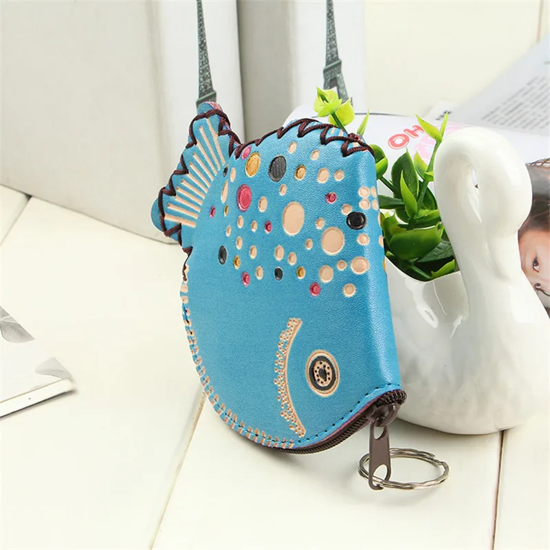 Милый кожаный брелок с рыбкой сумка на молнии мультяшный рисунок рыбы сменный