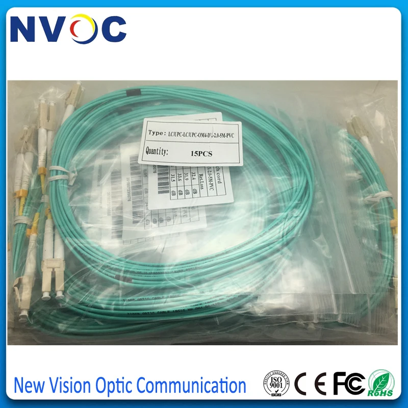 15 шт./лот LC/Φ/UPC OM4 5M Multimode 2 мм PVC дуплексный волоконно оптический джампер шнур для