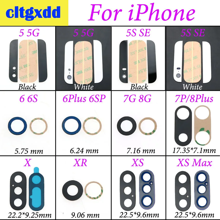 Стеклянный объектив камеры cltgxdd с лентой для замены Apple iPhone X XS Max XR 8P 8 7 6SP 6s 6 plus 5