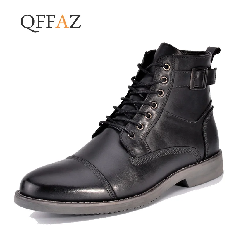 

Мужские ботинки QFFAZ из 100% натуральной кожи, дышащая обувь, Уличная Повседневная мужская обувь, Осенние мотоциклетные ботинки для мужчин, муж...