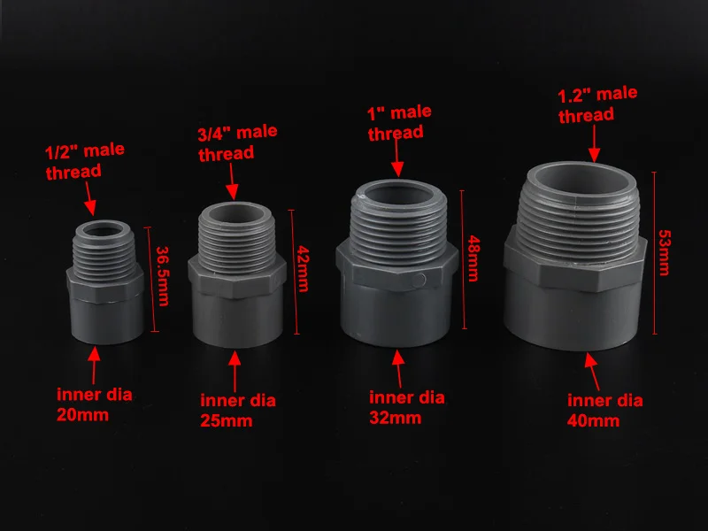 Комплект из 3 предметов, 1/", 3/4", ", 1,2" нить ПВХ Разъемы 20/25/32/40 мм водопроводные трубы соединения пвх Дом и сад для полива и орошения фитинги из ПВХ