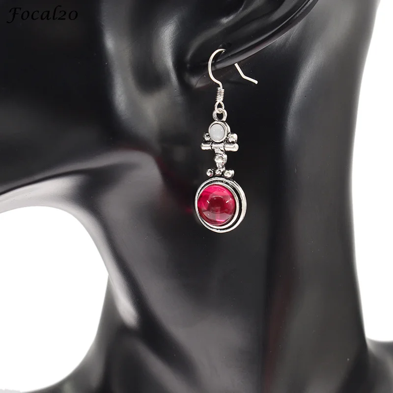 Focal20 Мода сплав красный кристалл серьги горный хрусталь серебро Цвет модные