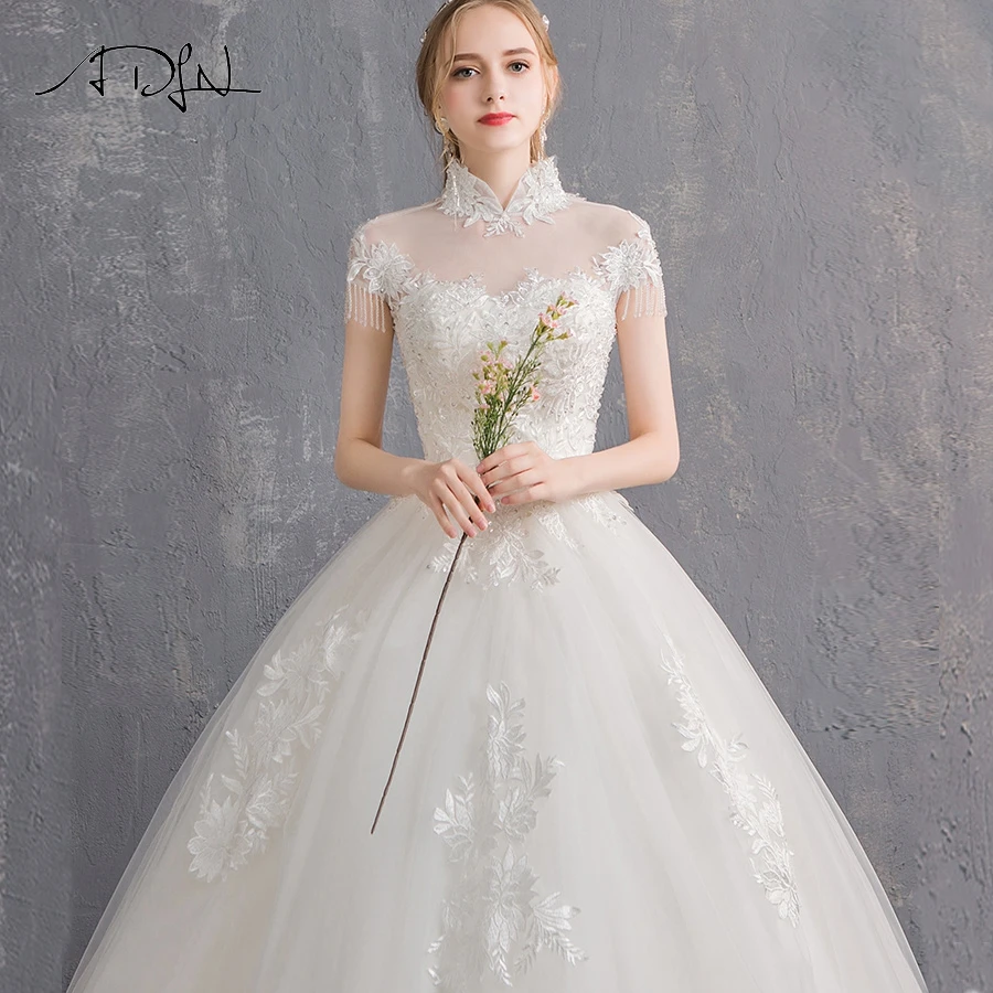 ADLN Элегантный Высокий воротник бальное платье Свадебные платья короткий рукав