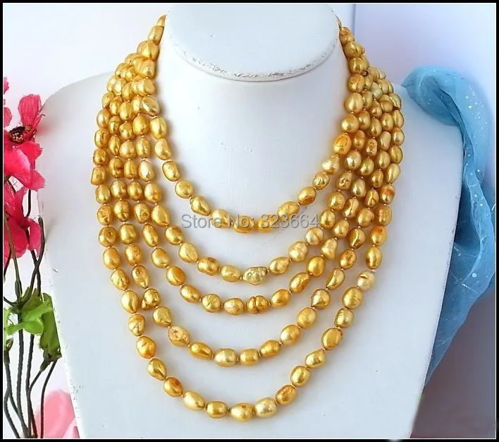 

LONG 100" 11MM BAROQUE GOLD FRESHWATER CULTURED PEARL NECKLACE