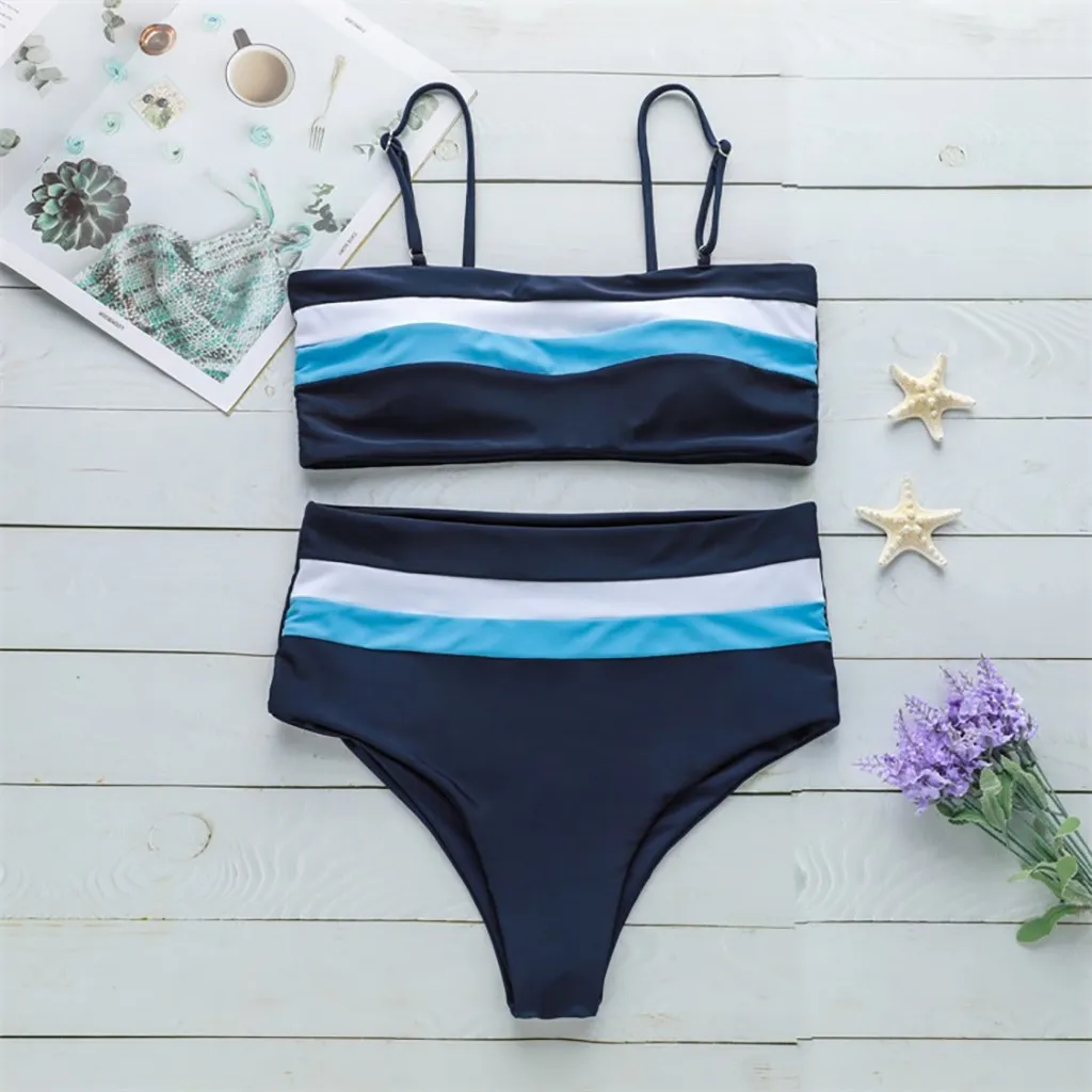 Женский купальник в полоску SAGACE однотонный бикини из двух частей с пуш ап и