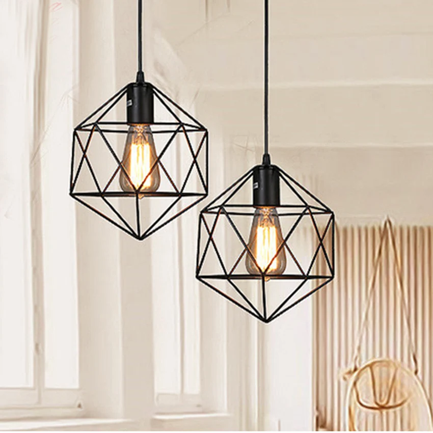 Железная люстра в стиле лофт диаметром 22 см винтажная многоугольная