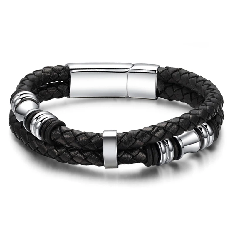 Mozo Fashion хит Фирменное ювелирное изделие Для Мужчин's Браслеты черный кожаный шнурок браслет-цепочка Нержавеющая сталь магнитные браслеты с пряжкой PS911 - Окраска металла: Black