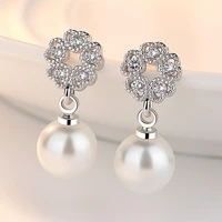 100 925 sterling silver fashion rose flower pearl ladiesstud earrings women jewelry female gift drop shipping