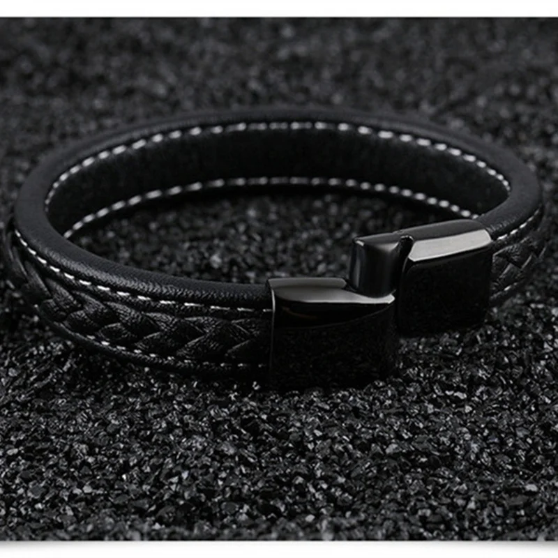 Высококачественная модная мужская Черная Плетеная цветная Кожа из нержавеющей