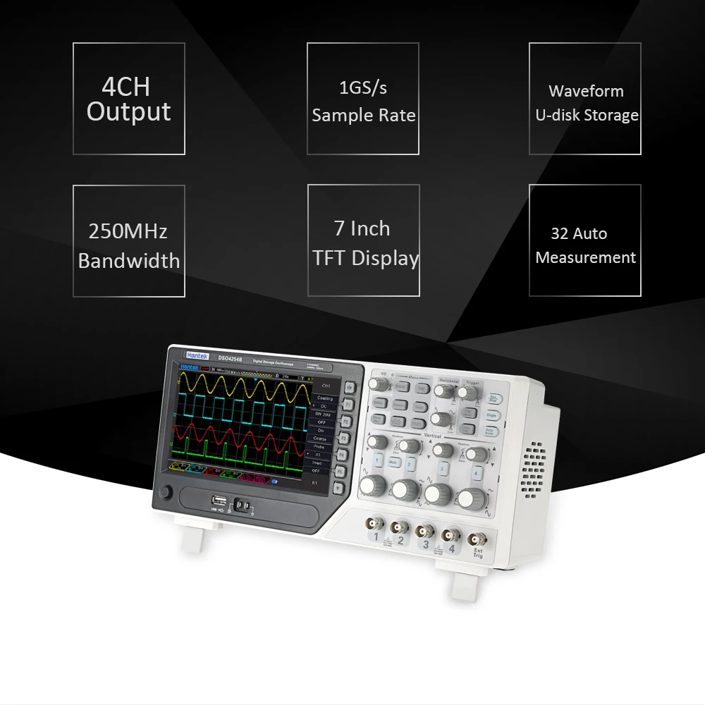 Цифровой осциллограф Hantek DSO4254B настольного типа 4 канальный usb анализатор полосы