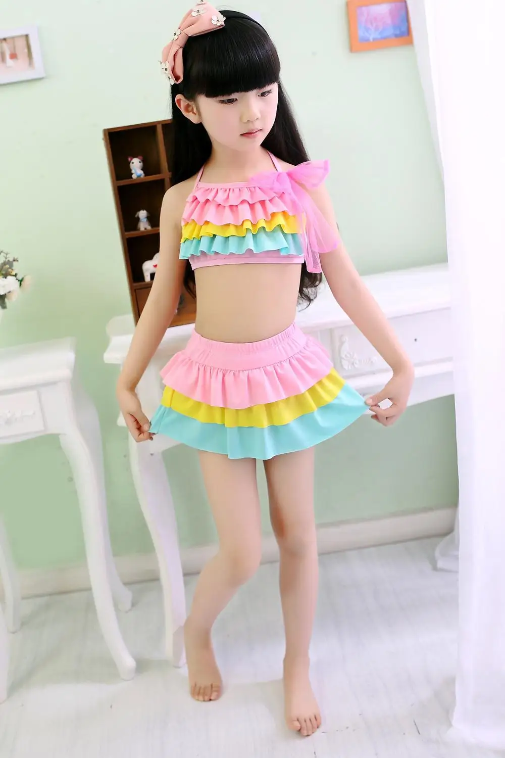 Новинка 2017 года детский купальник для девочек цветочный дизайн пляжная одежда