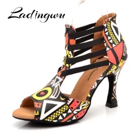 ladingwu new featured printing dancing shoes for women spring and summer latin salsa dance boots paty ballroom dance shoes woman