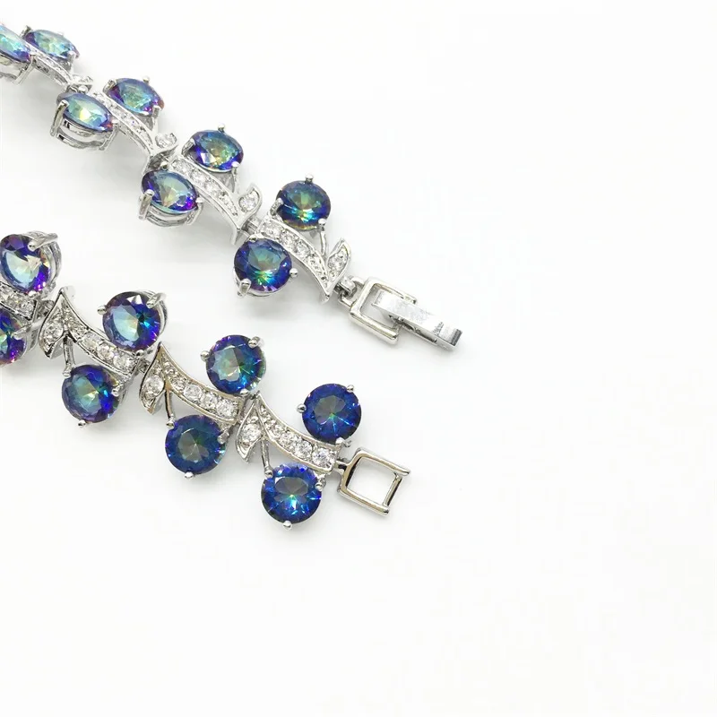 Синий Радужный мистический и Белый Серебряный браслет-цепочка 7 дюймов