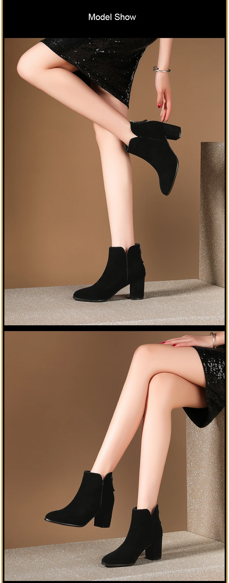 Ankle Boots for Women New Boots Women Leather Zipper 7cm
