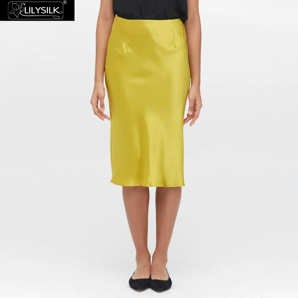 Zinnia Yellow LilySilk/шелковая юбка-карандаш длиной до колена; Новинка; - Цвет: Zinnia Yellow