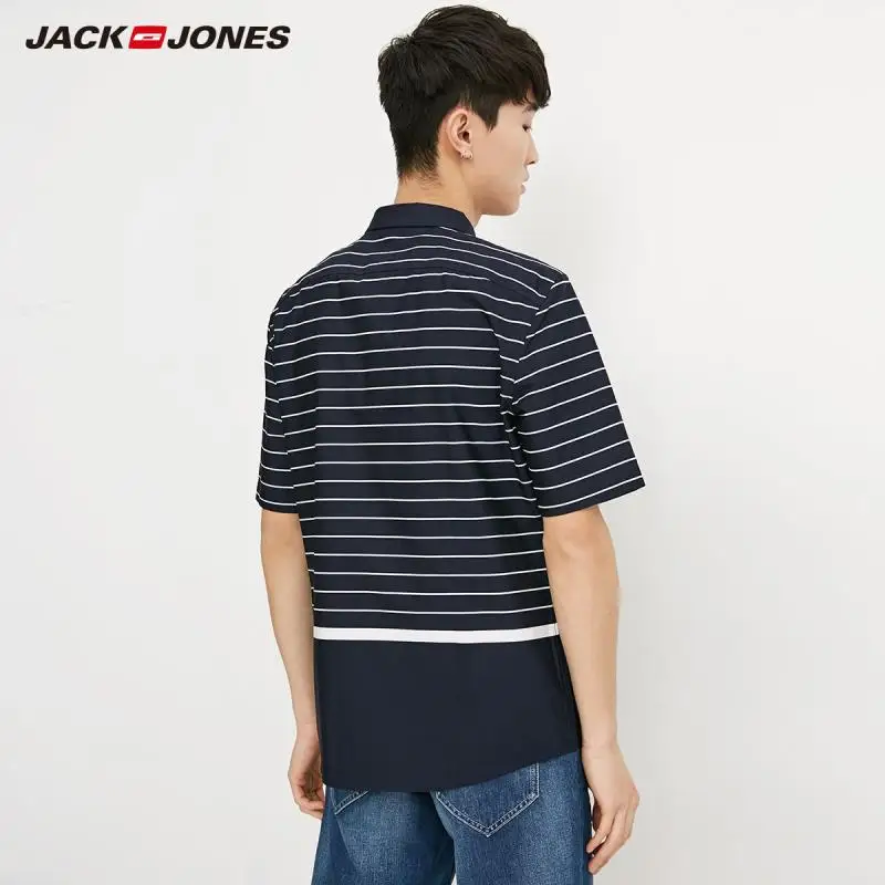 JackJones мужская полосатая рубашка прямого кроя из 100% хлопка с короткими рукавами E |