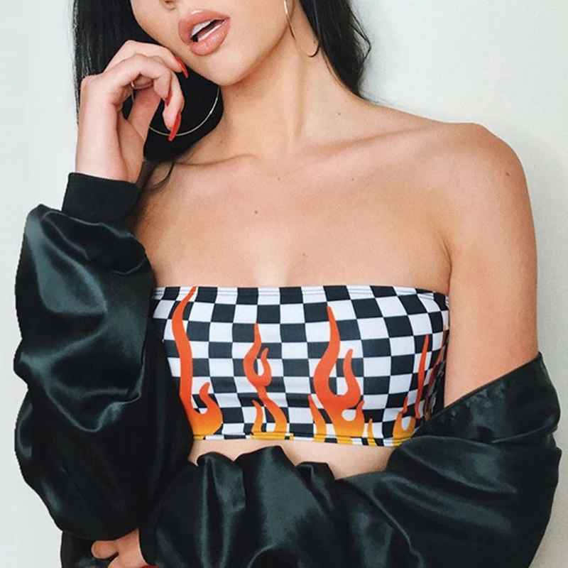 2018 Новый сексуальный женский бюстгальтер топ с пламенными квадратами