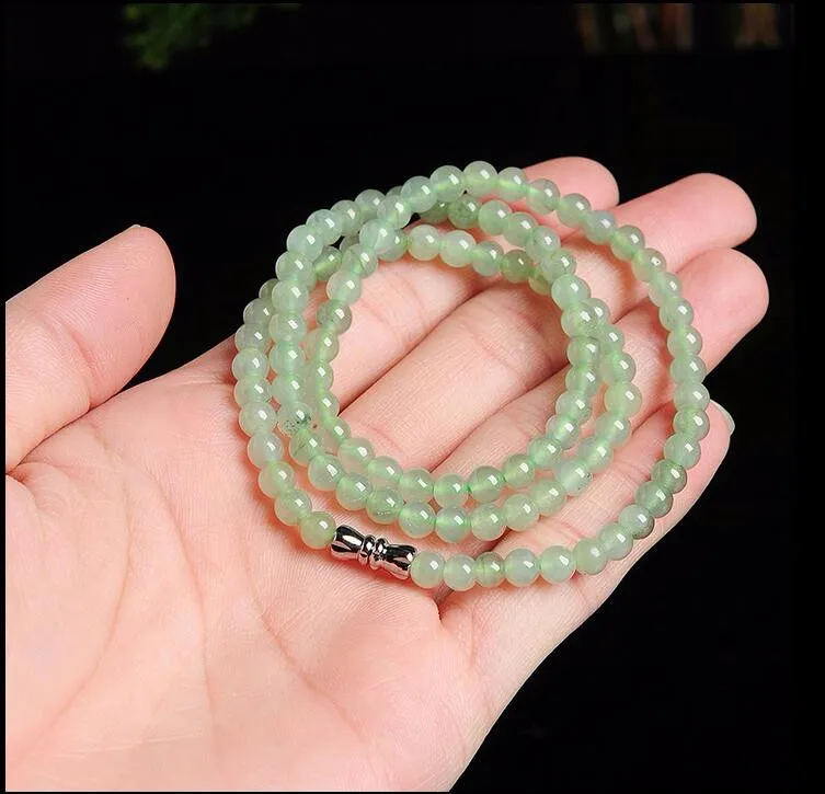 

Hot Sale 100% Natural Light Green Jadeite Smooth 5mm Beads Elastic Line Necklace With Certificate